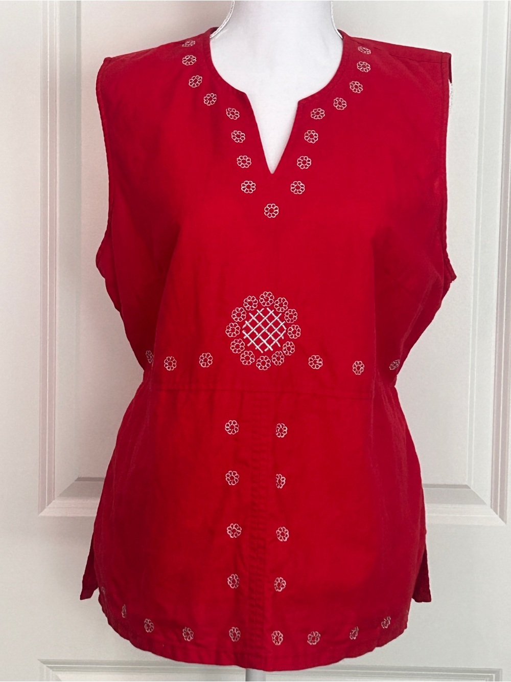 Cato Sleeveless Tunic Women’s L Red Silver Embroidery Linen Blend Bohemian